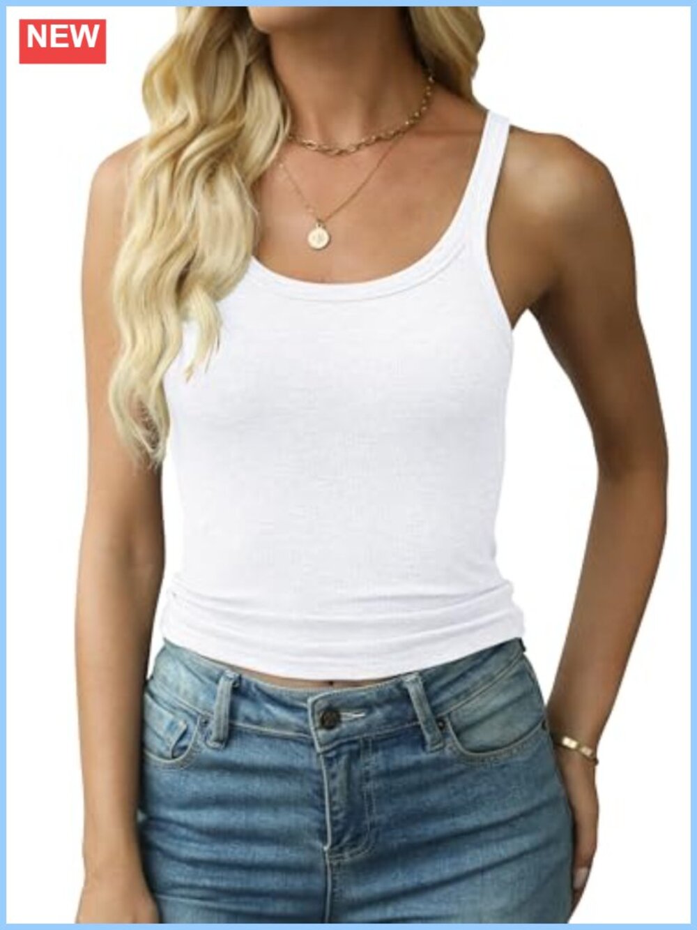 Women's Spaghetti Strap Ribbed Tank Top Fitted Workout Racerback Scoop Neck Cami